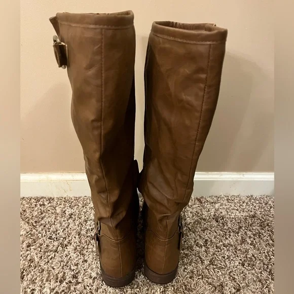 Journee Collection Stormy Faux Leather Knee Hi Boots, Size 10 Wide Calf, Tan - Picture 2 of 5